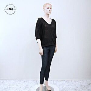 NWOT Korye Semi Sheer Boat Neck Dolman Sleeve Sweater Black Women XL